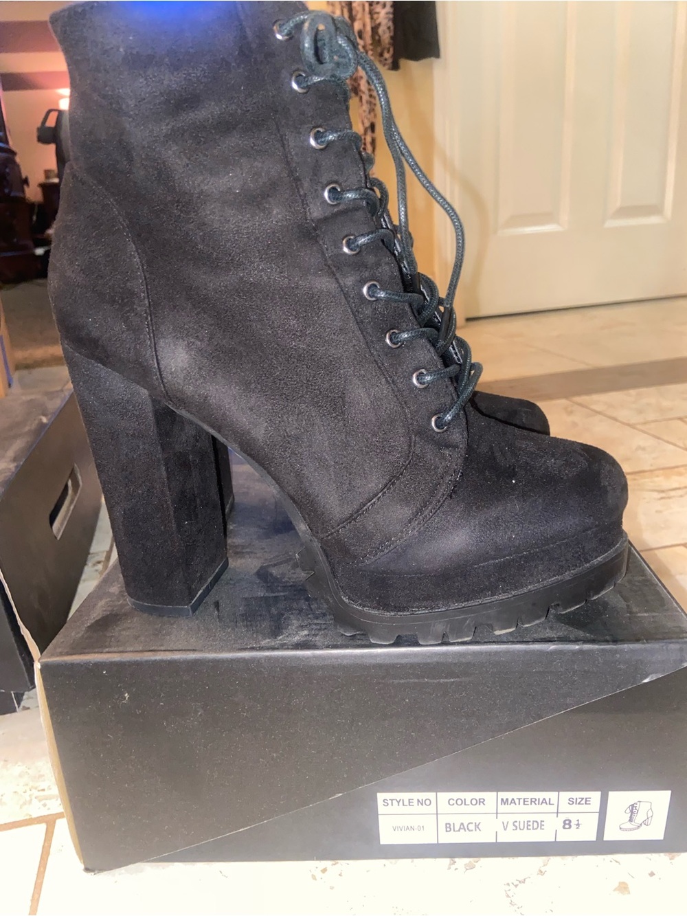 Black Suede Lace-Up Platform Ankle Boots - Women